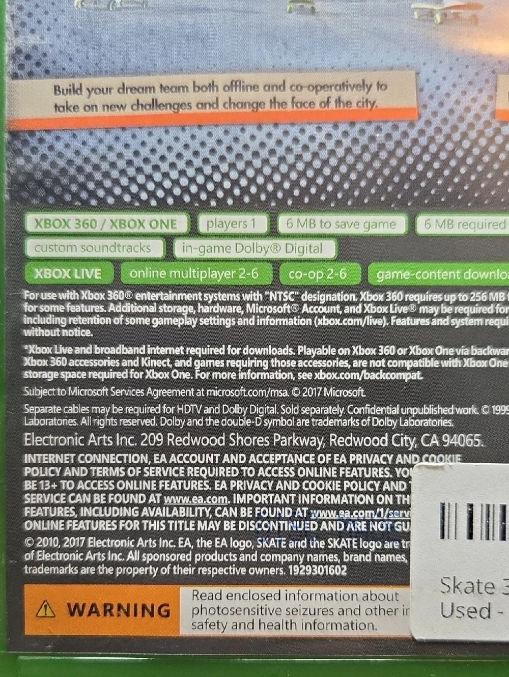 Skate 3 For XBOX One And 360 Used